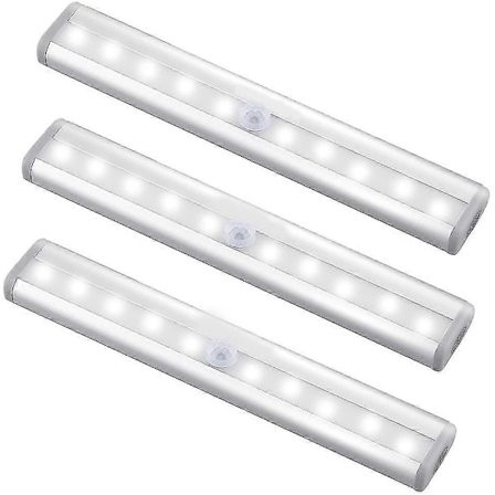 Rörelsesensor Ljusramp, (10 LED, 3-pack) Trådlös Garderobslampa