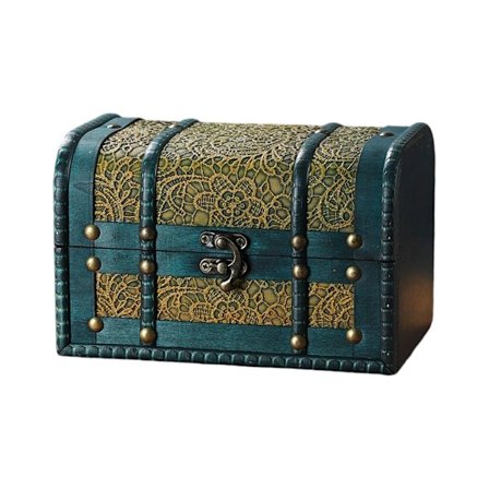 Dekorativ skattkista i massivt trä, smyckeskrin, present, minnessaker