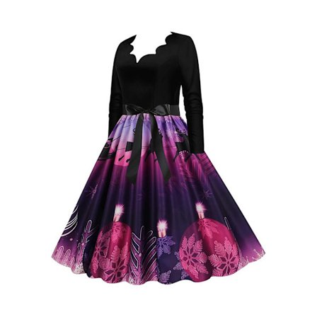 Naisten Vintage Pitkähihainen V-aukkoinen Joulu 1950-luvun Kotiäiti Iltapallo Juhla Rantamekko Talvimekko Naisten Juhlava Kesämekko Naisten Suuri