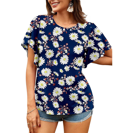 Print T-shirt För Kvinnor Med Blommönster