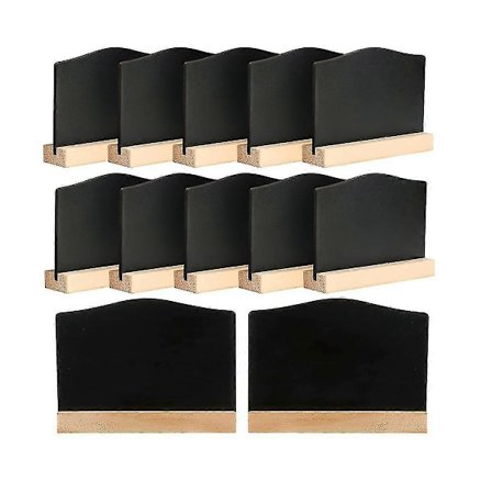 12 mini griffeltavlor med stativ, små svarta tavlor i trä för märkning, mini tavla set, plats [BR]