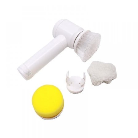 5-in-1 kädessä pidettävä sähkökäyttöinen kylpyammeharja, jossa on 3 vaihdettavaa harjaa