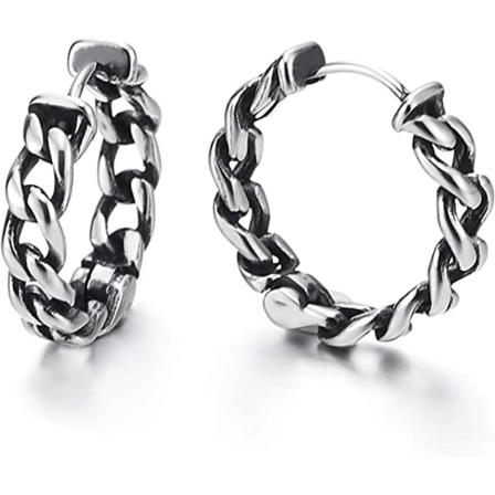 Par af vintage tribal curb wreath huggie hængslede creoløreringe i rustfrit stål