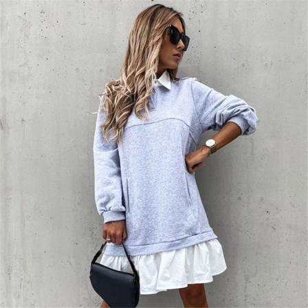 Casual Långärmad Lös Sweatshirt Klänning Dam Vinter Svart Bu