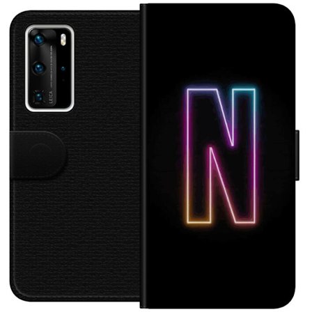 Kompatibelt Lommeboketui til Huawei Huawei P40 Pro Minimalistisk neonbokstav N i fargeskiftende lys mot svart bakgrunn