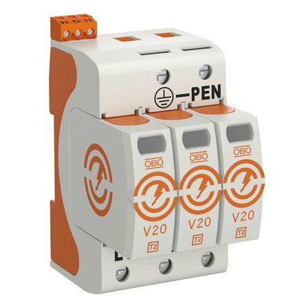 Obo Bettermann 5095283 Överspänningsskydd typ 2, 230V, IP20 V20-3+FS-280, Anslutningsdon & kablar