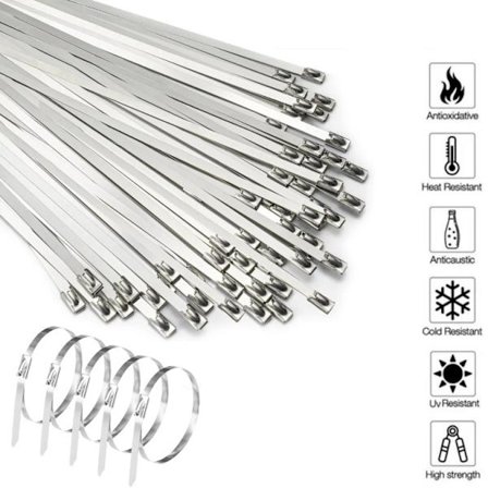100 stk. rustfrit stål kabelbindere ledninger og kabeludstyr fastgjort