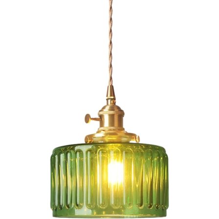 Hengende lampe med grønnstripet glasskjerm, vintage messing pendellampe, justerbar hengende lampe for kjøkkenøy, spisestue, gang