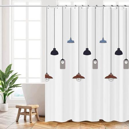 Suojusverho, Suojusverho 180x200 cm, Valkoinen Kattokruunukuvio, Konepestävä Polyesterisuojusverhot Painotetulla Alareunalla ja -