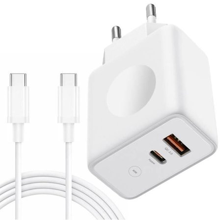30W 2-Ports Hurtiglader + 20W 1M USB-C til USB-C Kabel til iPhone 16 Pro Max - iPhone 16 Plus - iPhone 16 Pro - iPhone 16
