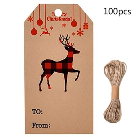 100 stykker julekraftpapir gaveetiketter Snowman Santa Tree Hengende etiketter med snor for for DIY Craft navnekort