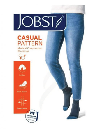 JOBST Casual Pattern knestrømpe, Klasse 1, small, blå, 1 par