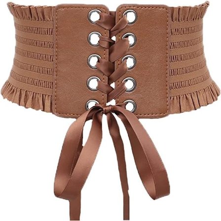 Elastisk bredt damebælte, korset med snøre og sløjfe (brun)