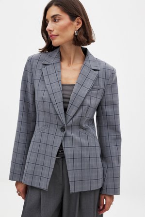 NA-KD Checked Fitted Blazer - Skræddersyet blazer - Grå/Ternet - EU 34
