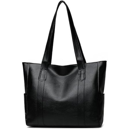Tote Bags Skuldertaske Enkel PU Læder Håndtaske Top Håndtag Håndtasker Arbejde Skole Shoppingtasker med Lynlås og Indvendig Lomme