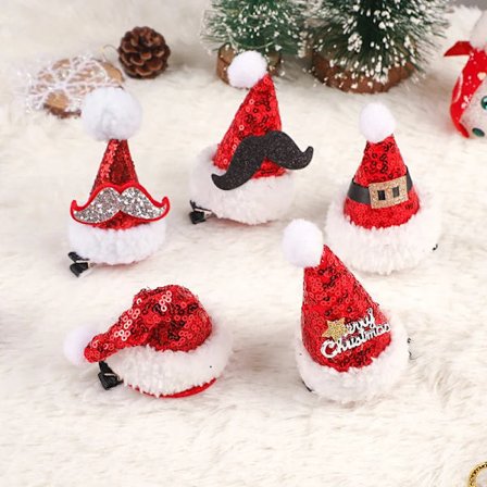 8pcs Christmas Hat Hair Clips For Women Xmas Elk Antler Hairclip Girls Children's Barrettes Kids Hairpins Hair Accessories