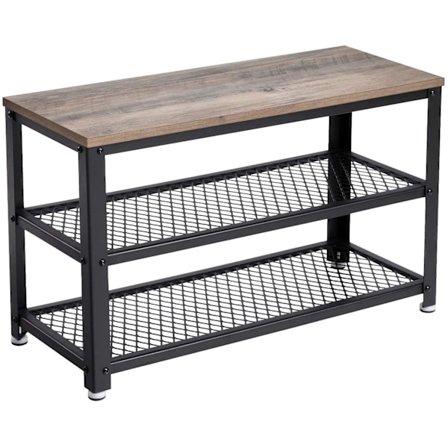 Rootz Kenkäpenkki - Kenkäteline - Kenkäkaappi - Teollisuus - puun näköinen, harmaa-musta - 73 x 30 x 45