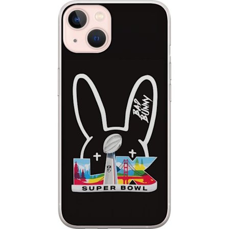 Kompatibel Mobilcover til Apple iPhone 13 mini Bad Bunny portræt med åben skjorte, tatoveringer og krøllet hår i stilfuld modefotografering