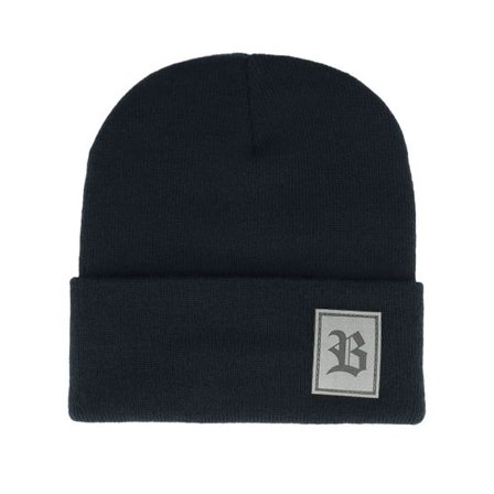 Bearded Man - Blå cuff Beanie - Old English B Patch Navy Beanie @ Hatstore