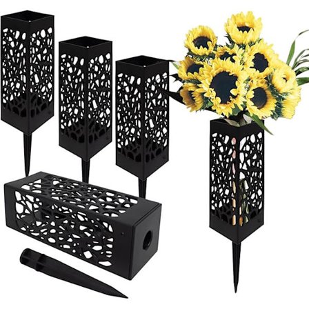 4-pakks gravdekorasjoner minnesmerke kirkegård blomsterholder vaser, svart plast