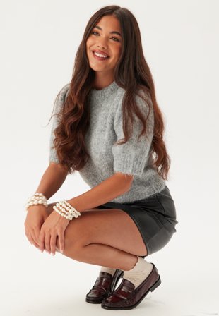 VERO MODA Vmnovah Ss O-neck Puff Pullove Medium Grey Melange Vaatteet