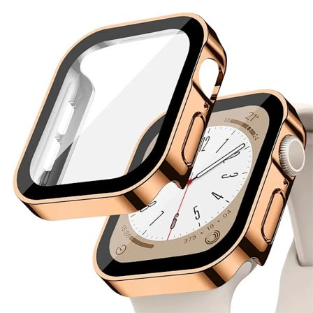 Glas + skal för Apple Watch serie 9 8 7 6 5 4 se 44mm 40mm 41mm 45mm Rak Kant Skärmskydd Apple Watch tillbehör
