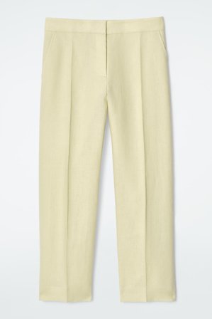 COS Femme Pantalon Slim En Lin in Jaune