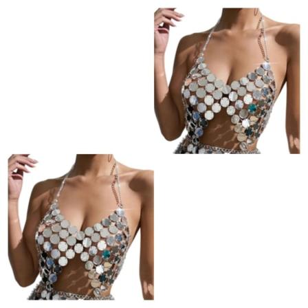 1/2 kvinnor magdans paljett Crop Top för stranddans Top M 2Set