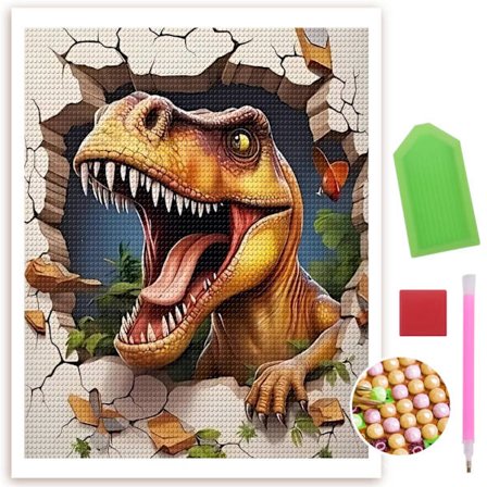 Dinosaurie Diamantmålningskit för Vuxna Nybörjare 5D DIY Full Borr Full Rund Borr Diamantkonstkit för Vuxna för Gåva Hem Väggdekor