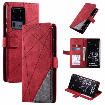 Fodral för Samsung A03 CORE 6,5 tum röd Skin-feel sömnad prismatiskt läder flip kortplånbok