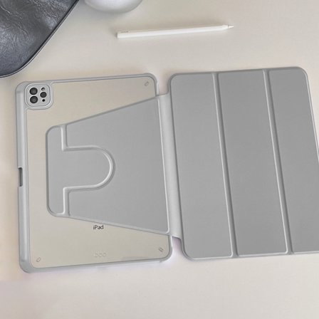 Tyylikäs suojakotelo iPad 2025 11 A16 -mallille, vaaleanharmaa, kolmiosainen, taitettava, kääntyvä jalusta