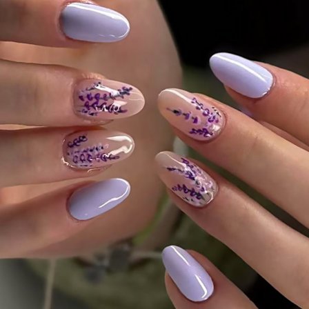 Shine Kunstige Negle 24 stk. Lavendel Design Korte Falske Negle til Ferie