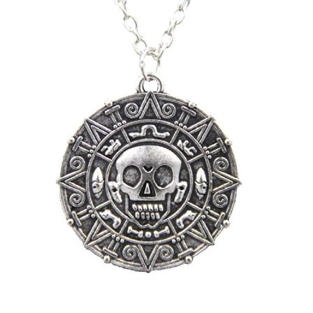 Aztekisk mønt kranie sol halskæde inspireret af Pirates of the Caribbean film fantasy medaljon charme fancy dress vedhæng