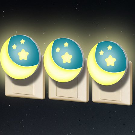 Nattlys elektrisk stikkontakt, sett med 3 stjernenattlamper for barnerom, automatisk amming