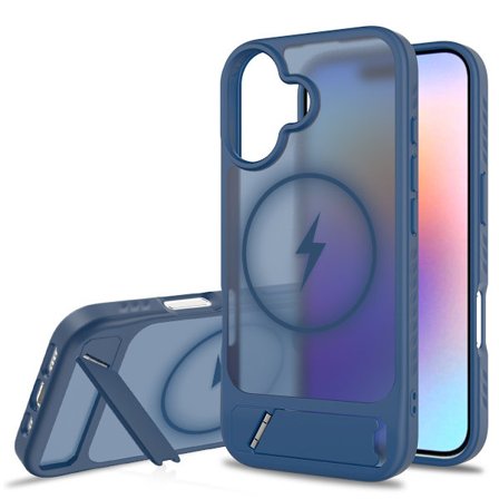 Kompatibel med iPhone 17 2-i-1 Magnetisk Stativ Telefondeksel, Hudfølelsesdeksel, Matt Usynlig Stativ (Safirblå)