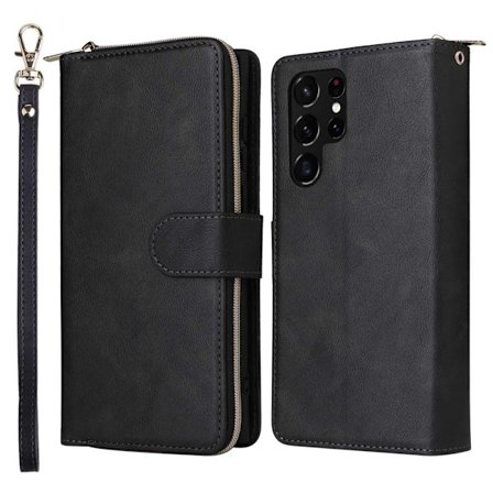 Zipper Magnet Leather Wallet Samsung Galaxy S23 Ultra Svart