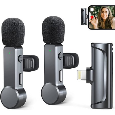 Langaton Lavalier-mikrofoni, yhteensopiva iPhone/iPad/iOS-laitteiden kanssa, Plug & Play, 2 kpl Mini langaton mikrofoni w
