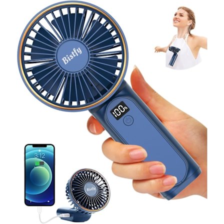Handhållen Fläkt, Portabel Handhållen Fläkt USB 5200mAh Uppladdningsbar Vikbar Bordsfläkt, Ultra Tyst 6 Hastigheter LED USB C Halsfläkt, Handfläkt D