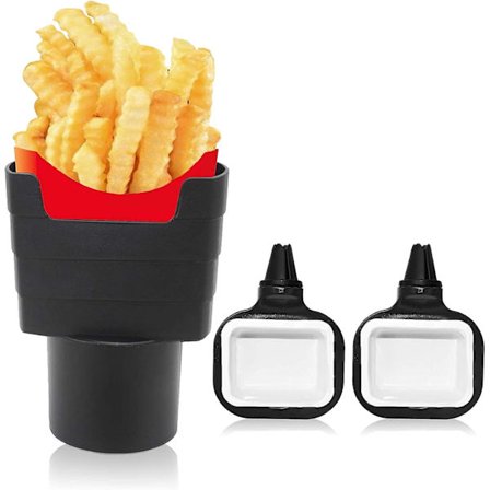 3 stk pommes frites koppholder bil interiør tilbehør chips bil mini dyppeskåler saus koppholder dyppklemme sett (rød) (svart)