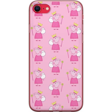 Yhteensopiva Puhelinkuori Apple iPhone SE (2020) Greta Gris ja Peppa Pig dinosauruksella ja eläimillä, leikkisä piirretty lasten kohtaus sinisellä