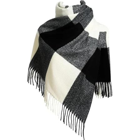 Sjal til kvinder Sjal Vinter Tartan Wrap Lang Snurrende Tassel Sjal Stole Dame Varm Sjal Sort+Hvid