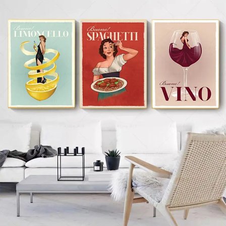 Funny Italian Food and Drink Vintage Poster Print Limoncello Spaghetti Vino Canvas Painting Wall Pictures Kitchen Room Bar Decor