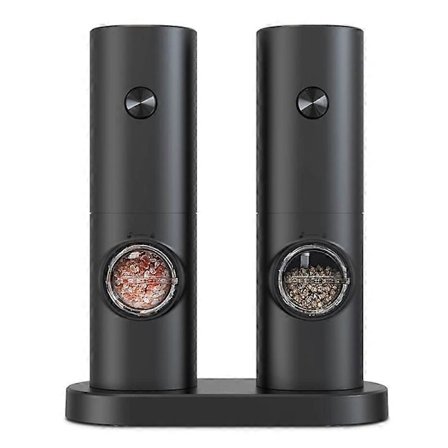 Elektrisk salt- og pepperkvernsett, batteridrevet sort pepperkvern med base, 5 grovhetsnivåer, Ad,A