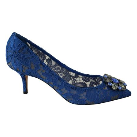 Dolce & Gabbana, Pumps in Taormina Lace with Crystals Niebieski, Kobieta, Rozmiar: 37 EU