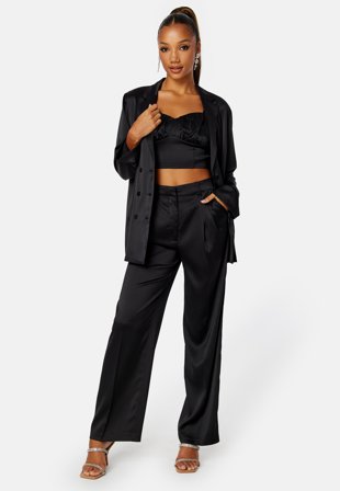BUBBLEROOM Chana satin suit pants Black Klær