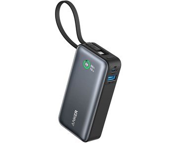 Anker-Nano Power Bank 10000mAh, PD 30W, Black-Kompakt powerbank med innebygd USB-C-kabel-Power-Powerbanks