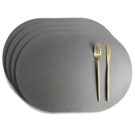4-Pack dekkematte i syntetisk skinn Oval mørkegrå 43x30cm