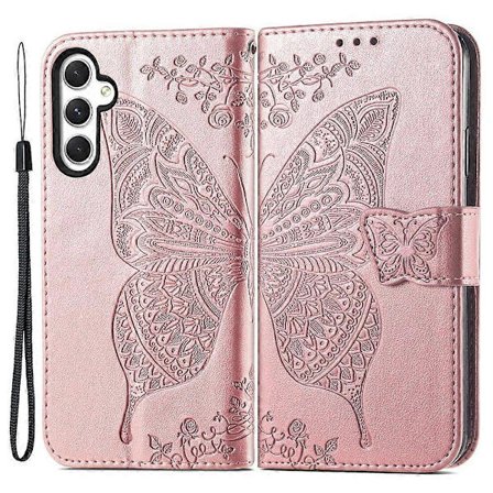 För Samsung Galaxy A55 5G Mobiltelefonfodral Fjäril Tryckt Läderfodral