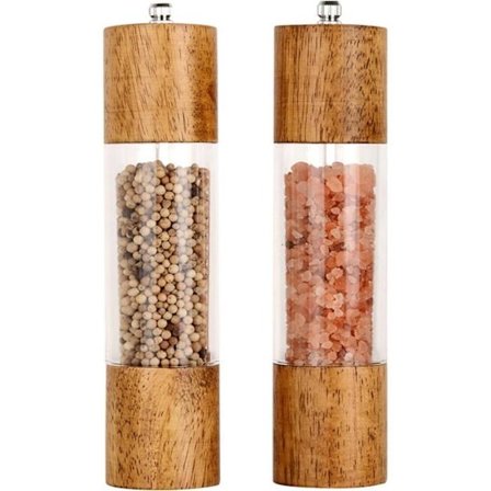 (Træ og akryl) Salt- og peberkværn - Ikke specificeret - 20 cm - Træ og akryl - Keramisk rotor - Justerbar