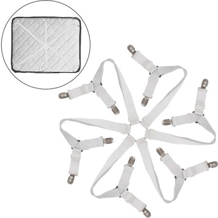 Laken Strammer Justerbare Bånd 6 Sider, Sengetøy Stropper, Passer for Alle Runde og Firkantede Madrasser (Hvit)